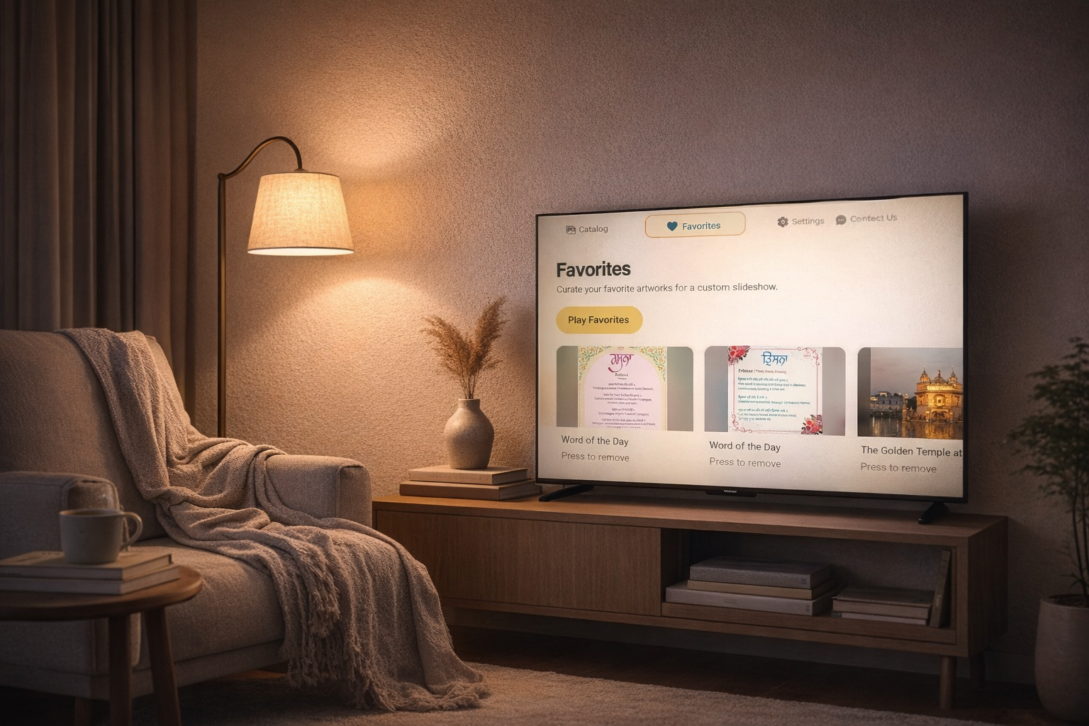 Sikh Art TV in a cozy reading nook