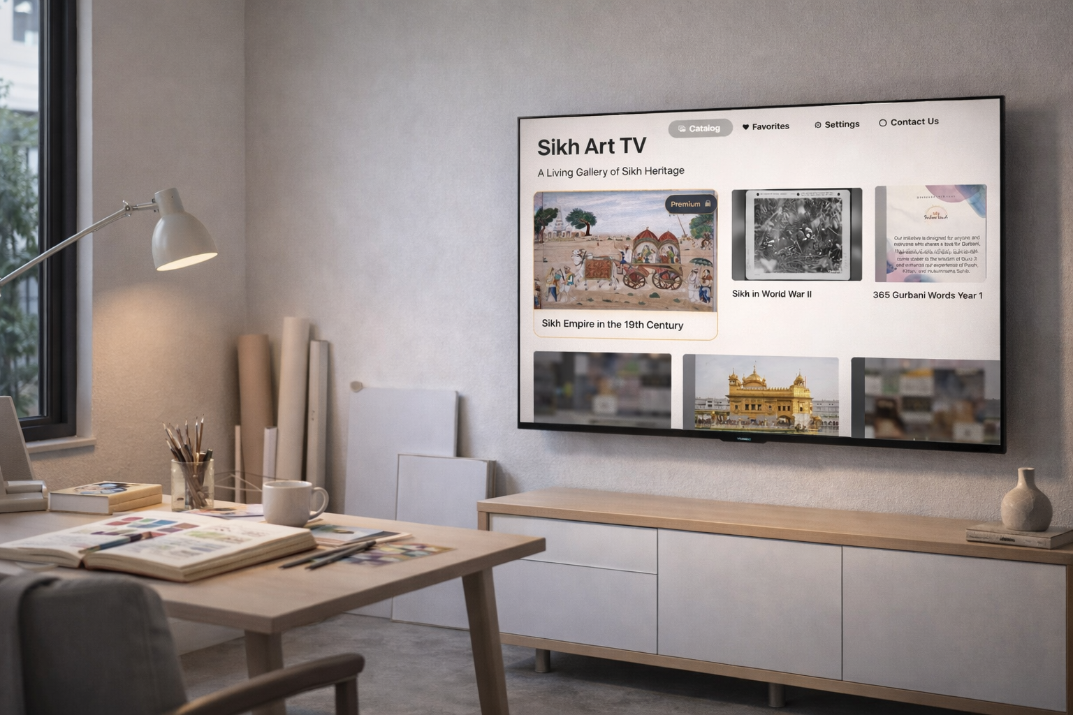 Sikh Art TV displayed in a contemporary studio